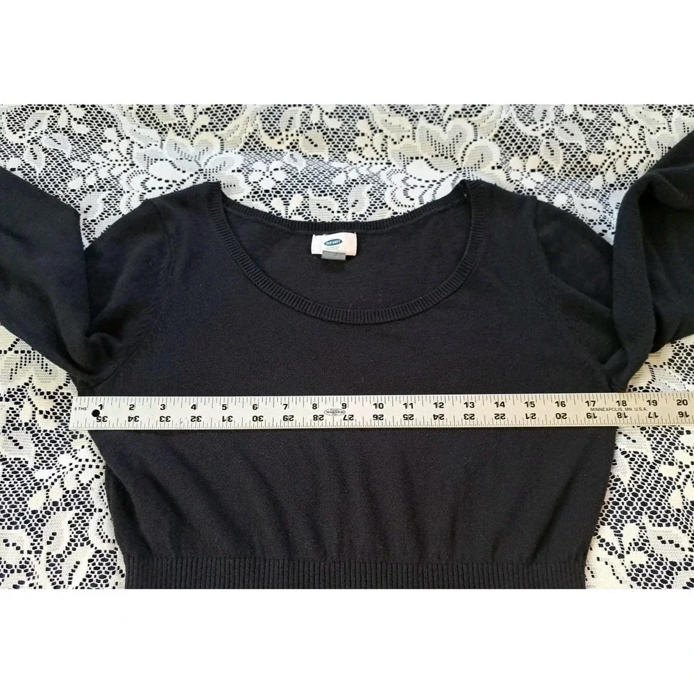 Old Navy Sweater Dress M Black Scoop Neck Ribbed‎ Waist Long Sleeve Cotton Blend